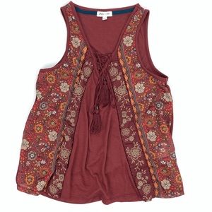 Skylar & Jade Boho Floral Mixed Media Tassel Tank